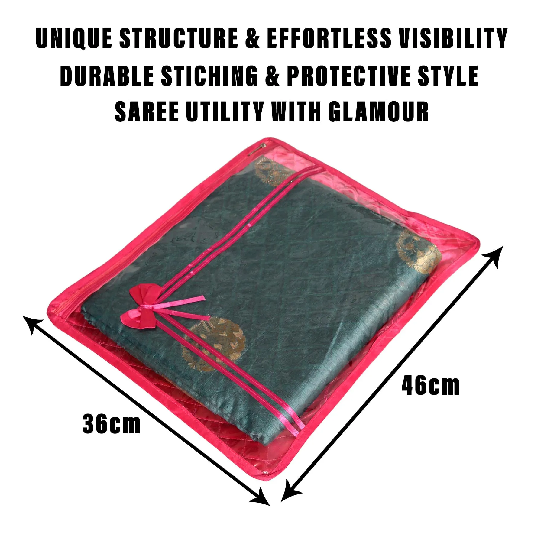 Kuber Industries Saree Cover | Clothes Storage Bag | Single Packing Saree with Zip Closure | Wardrobe Organizer | Cloth Stoarge Organizer | Bow-Design | Pack of 12 | Pink