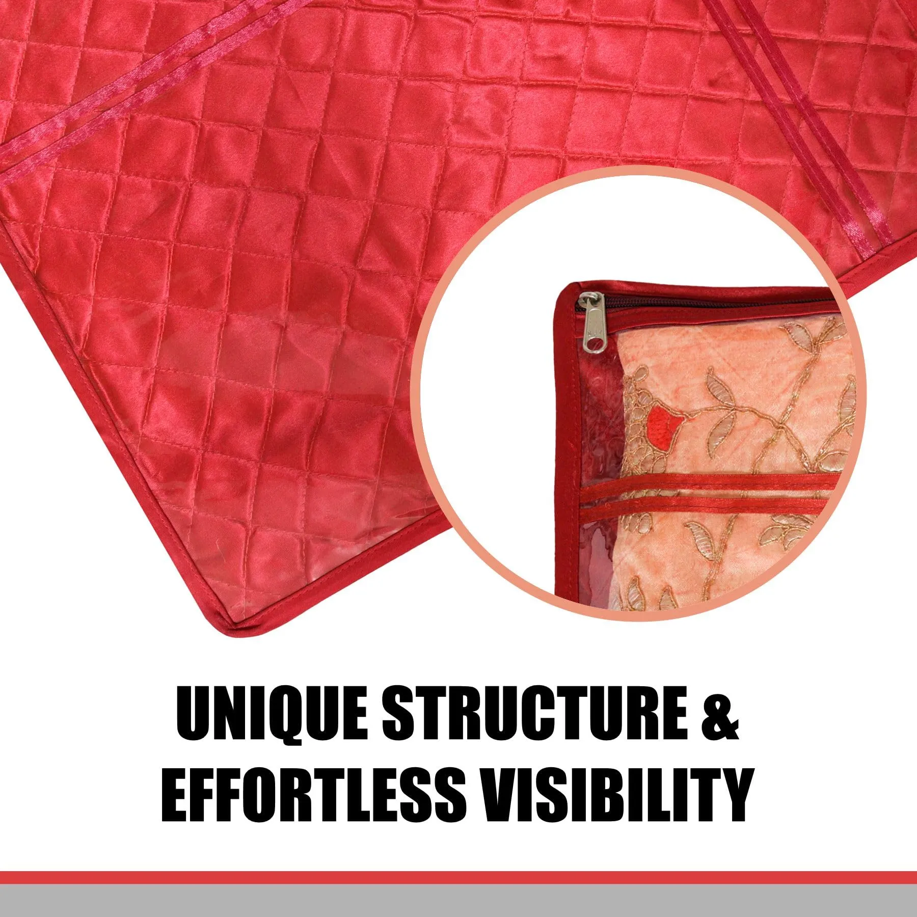 Kuber Industries Saree Cover | Clothes Storage Bag | Single Packing Saree with Zip Closure | Wardrobe Organizer | Cloth Stoarge Organizer | Bow-Design | Pack of 6 | Maroon