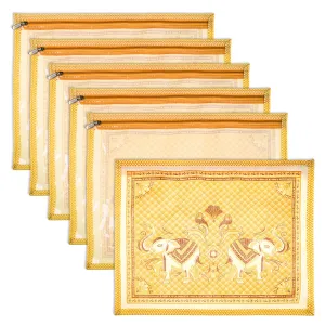Kuber Industries Saree Cover | Clothes Storage Bag | Single Packing Saree with Zip Closure | Wardrobe Organizer | Cloth Stoarge Organizer | Elephant Design | Pack of 6 | Cream