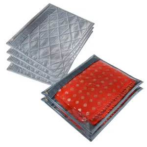 Kuber Industries Saree Cover | Clothes Storage Bag | Single Packing Saree with Zip Closure | Wardrobe Organizer | Cloth Stoarge Organizer | Frill-Design | Pack of 6 | Gray
