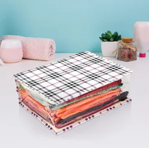Kuber Industries Saree Cover | Clothes Storage Bag | Storage Organizer Bag | Zip Closure Saree Cover | Side Transparent Wardrobe Organizer | Check-Design | 6 Inch | Cream