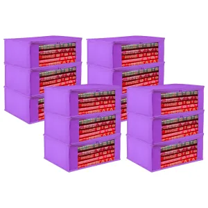 Kuber Industries Saree Cover | Clothes Storage Bag | Storage Organizer Bag | Zip Closure Saree Cover | Wardrobe Organizer | Plain Transparent Window Saree Cover | 6 Inch | Pack of 12 | Purple