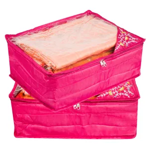 Kuber Industries Saree Cover | Zip Closure Saree Cover | Clothes Storage Bag | Wardrobe Organiser for Suit | Transparent Top Saree Cover | Side Embroidery-Design | 9 inch | Pack of 2 | Pink