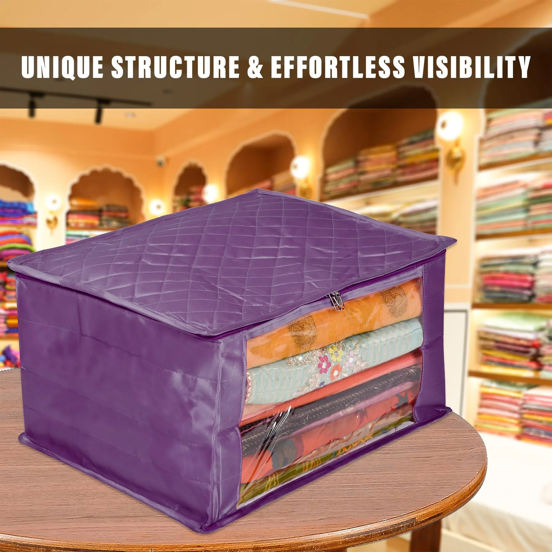 Kuber Industries Saree Cover | Zip Closure Saree Cover | Clothes Storage Bag | Wardrobe Organiser for Suit | Transparent Window Saree Cover | 9 inch | Purple