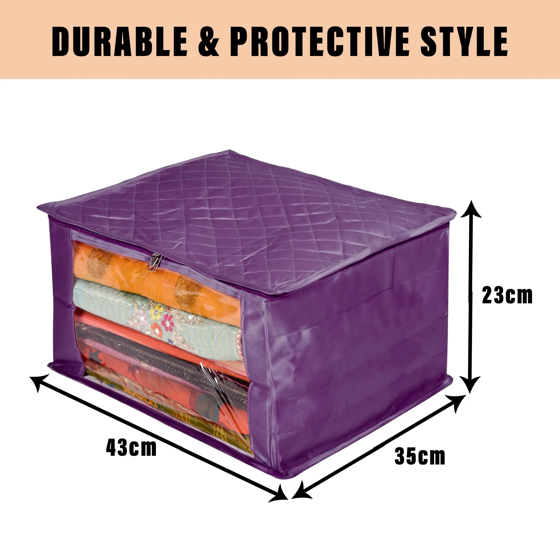 Kuber Industries Saree Cover | Zip Closure Saree Cover | Clothes Storage Bag | Wardrobe Organiser for Suit | Transparent Window Saree Cover | 9 inch | Purple