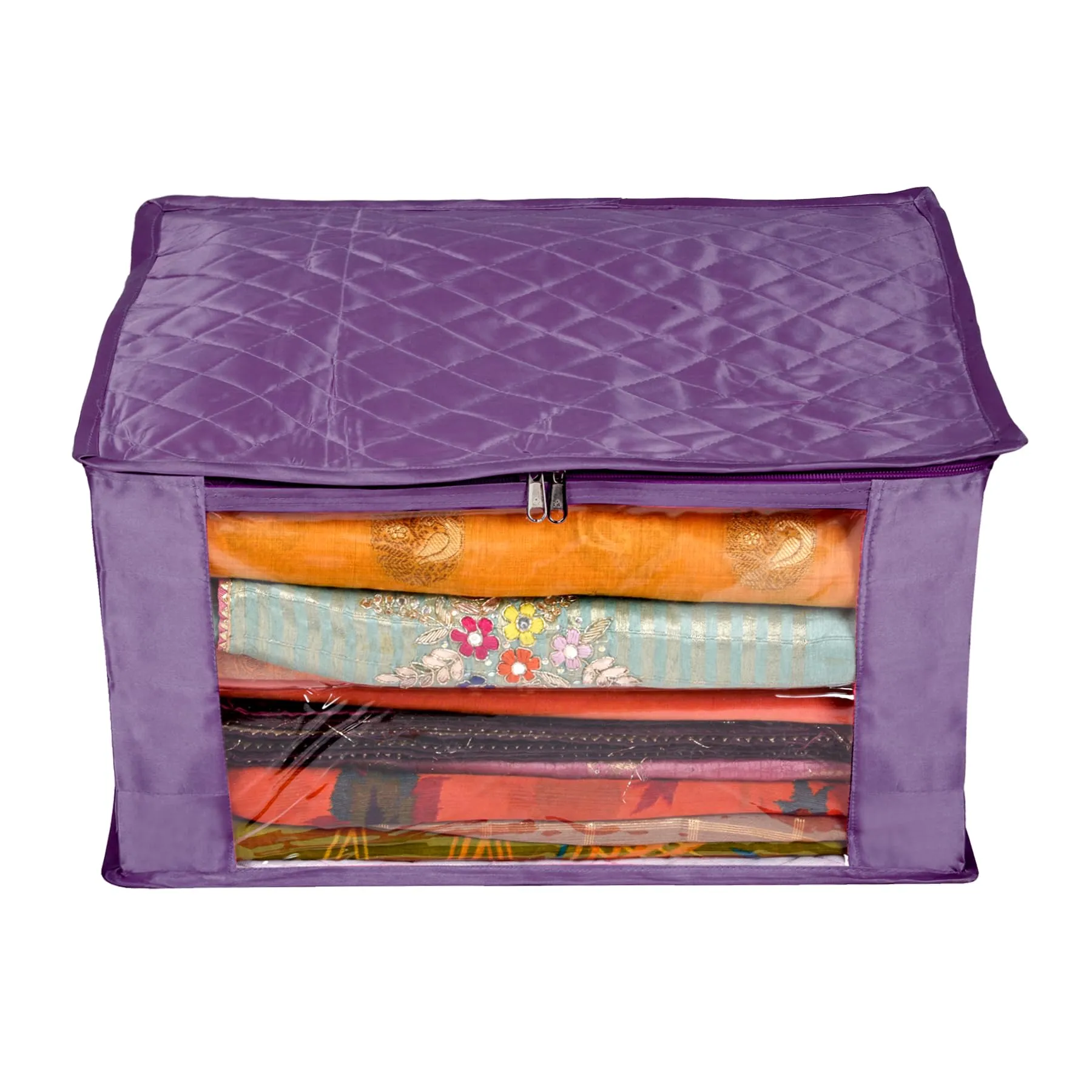Kuber Industries Saree Cover | Zip Closure Saree Cover | Clothes Storage Bag | Wardrobe Organiser for Suit | Transparent Window Saree Cover | 9 inch | Purple
