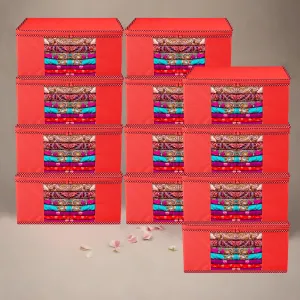 Kuber Industries Saree Cover | Zip Closure Saree Cover | Clothes Storage Bag | Wardrobe Organiser for Suit | Transparent Window Saree Cover | Dot Border-Design | 9 inch | Pack of 12 | Red