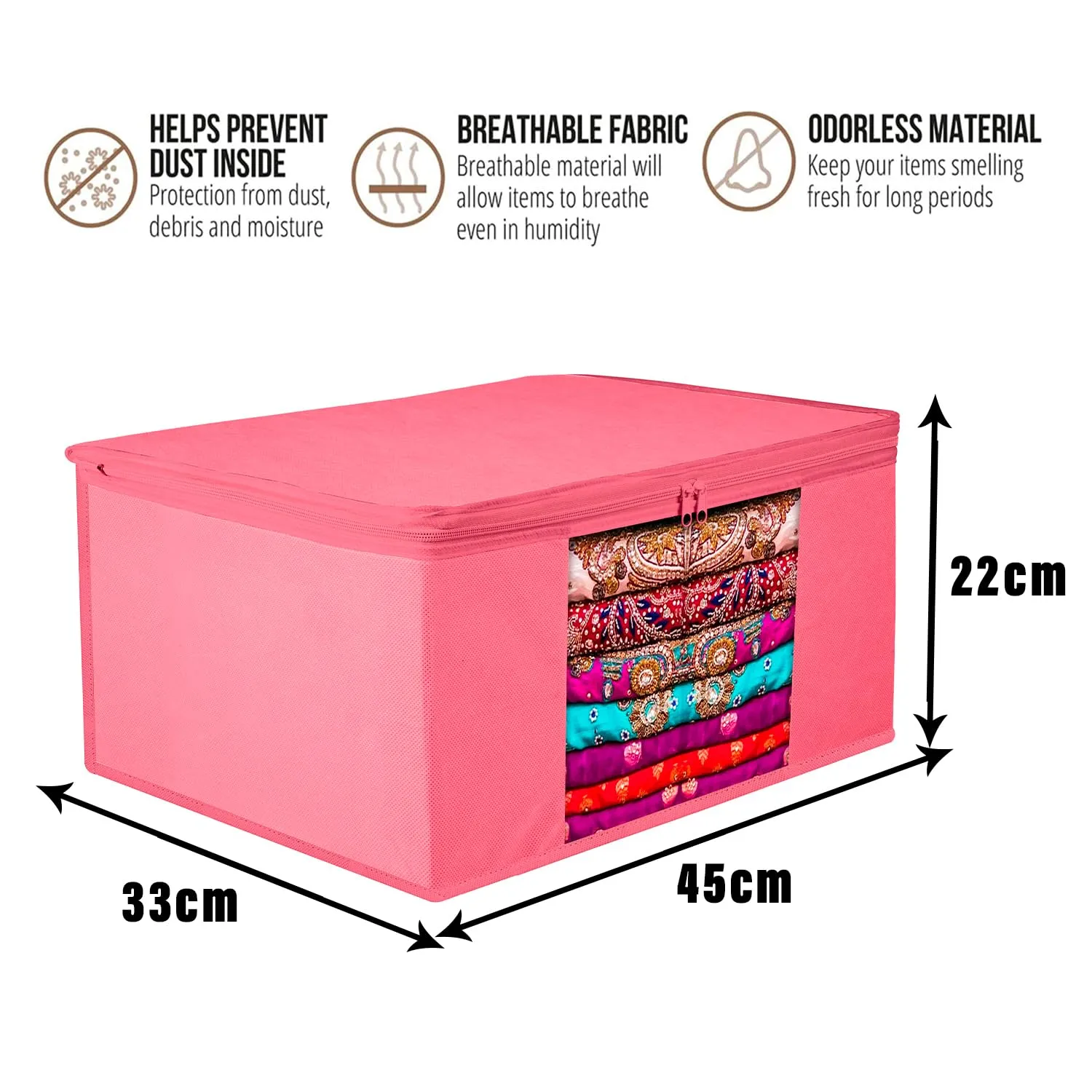 Kuber Industries Saree Cover | Zip Closure Saree Cover | Clothes Storage Bag | Wardrobe Organiser for Suit | Transparent Window Saree Cover | Plain Saree Cover | 9 inch | Pack of 6 | Pink