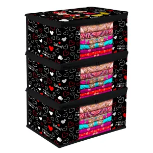 Kuber Industries Saree Cover | Zip Closure Saree Cover | Clothes Storage Bag | Wardrobe Organiser | Transparent Window Saree Cover | Disney Mickey-Print | 9 inch | Pack of 3 | Black