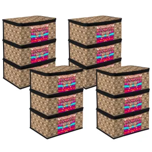 Kuber Industries Saree Cover | Zip Closure Saree Cover | Clothes Storage Bag | Wardrobe Organiser | Transparent Window Saree Cover | Honeycomb-Design | 9 inch | Pack of 12 | Coffee