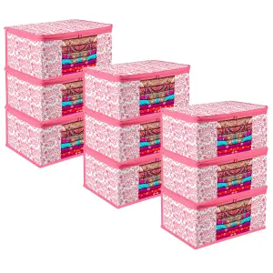 Kuber Industries Saree Cover | Zip Closure Saree Cover | Clothes Storage Bag | Wardrobe Organiser | Transparent Window Saree Cover | Leaf-Design | 9 inch | Pack of 9 | Pink