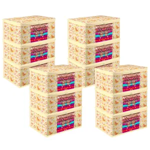 Kuber Industries Saree Cover | Zip Closure Saree Cover | Clothes Storage Bag | Wardrobe Organiser | Transparent Window Saree Cover | Red-Flower-Design | 9 inch | Pack of 12 | Ivory