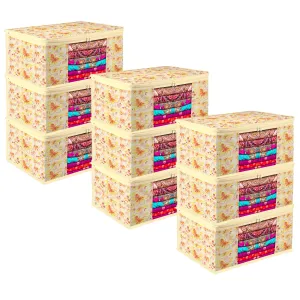 Kuber Industries Saree Cover | Zip Closure Saree Cover | Clothes Storage Bag | Wardrobe Organiser | Transparent Window Saree Cover | Red-Flower-Design | 9 inch | Pack of 9 | Ivory