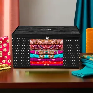 Kuber Industries Saree Cover | Zipper Closure Saree Storage Bag | Saree Organizer for Wardrobe with Handle | Transparent View Clothes Storage Bag for Lehenga | Side Dot-Design | Black