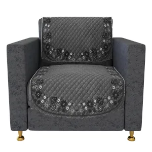 Kuber Industries Sofa Cover | Single Seater Sofa Slip Cover Set | Digital Painting Sofa Cover | Suede Ultra Sonic Couch Cover | Sofa Slipcover Set Living Room | Gray