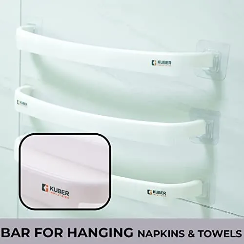 Kuber Industries Towel Hanger for Bathroom|Wall Mounted Cloth Hanger|Multipurpose Cloth & Napkin Holder|Premium PP Material|Self-Adhesive DIY Installation|Bathroom & Kitchen Organizer|Pack of 3|White