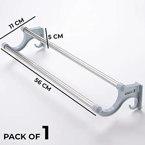 Kuber Industries Towel Hanger for Bathroom|Wall Mounted Cloth Hanger|Multipurpose Cloth & Napkin Holder|Stainless Steel & PP|FJ-07|Grey