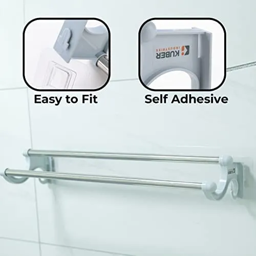 Kuber Industries Towel Hanger for Bathroom|Wall Mounted Cloth Hanger|Multipurpose Cloth & Napkin Holder|Stainless Steel & PP|FJ-07|Grey