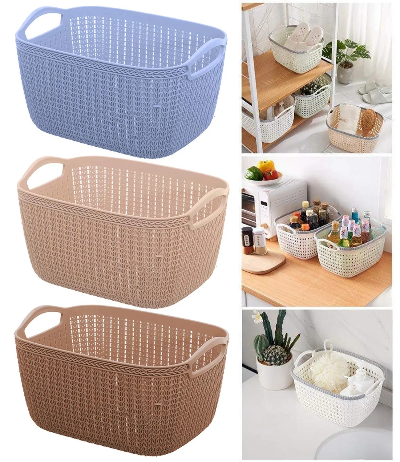 Kuber Industries Unbreakable Plastic Flexible Storage Baskets|Fruit Vegetable Bathroom Stationary Home Basket with Handles|Pack of 2 (Assorted) -CTKTC037844