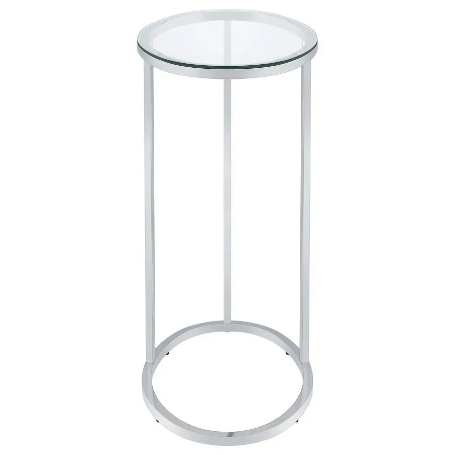 Kyle - Oval Glass Top C-Shaped Sofa Side Table - Chrome
