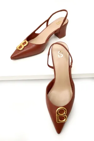 Kylie Mid Heel Shoes - Caramel