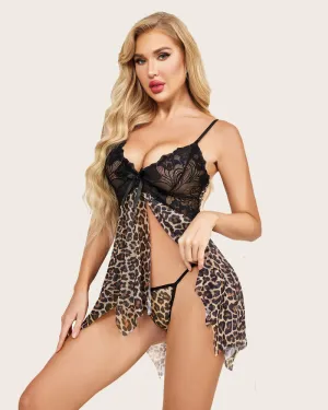 Lace Leopard Babydoll Outfits Plus Size Sleepwear