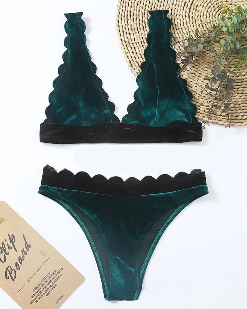 Lace Patchwork Sleeveless Bra With Panties Bikini Sets