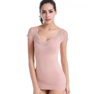 Lace short-sleeved waist compression shapewear casual top