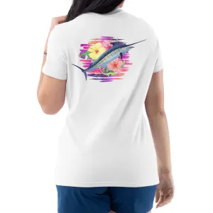 Ladies Flipping Flowers Short Sleeve V-Neck T-Shirt