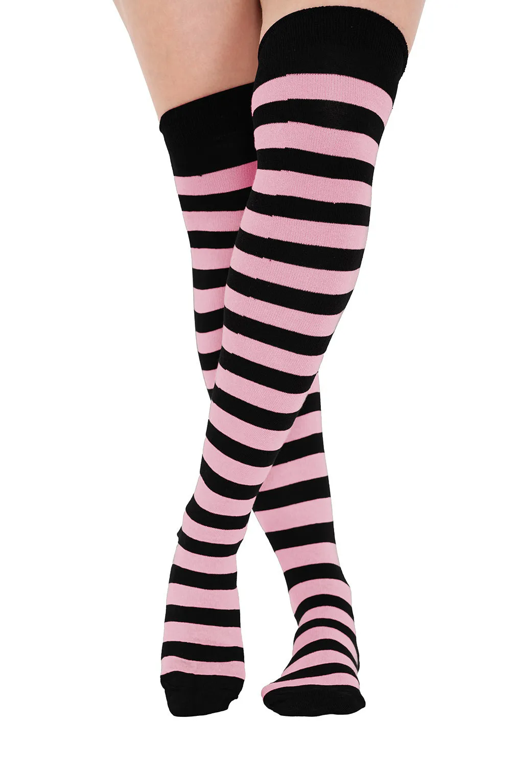 Ladies Girls over the Knee Stripy Socks Women Striped Long Thigh High Cotton Socks UK Size 4-6