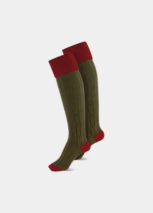 Ladies Shooting Socks - Red & Olive