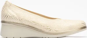 Ladies Wedge Heel Pitillos Slip On Gold Shoes Elastic Vamp 5740 sale