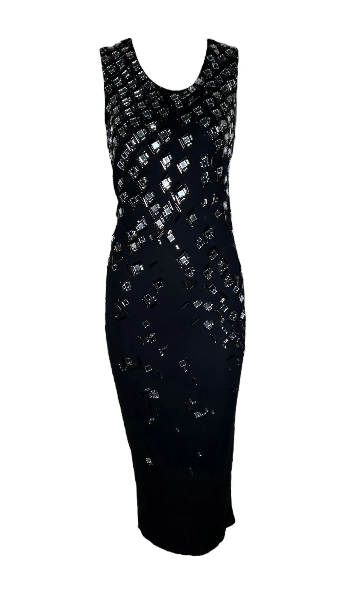 Lanvin Black Sleeveless Knit Gown w/Mirror Appliqués