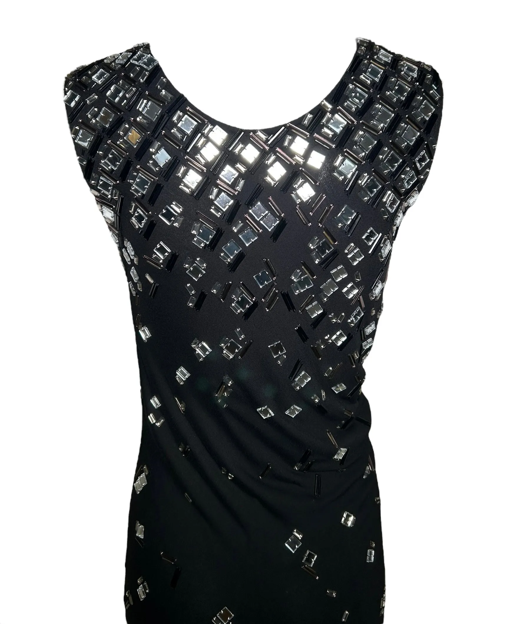 Lanvin Black Sleeveless Knit Gown w/Mirror Appliqués