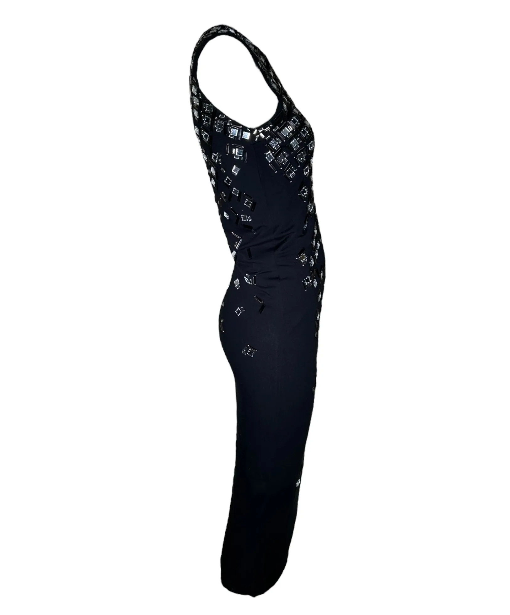 Lanvin Black Sleeveless Knit Gown w/Mirror Appliqués