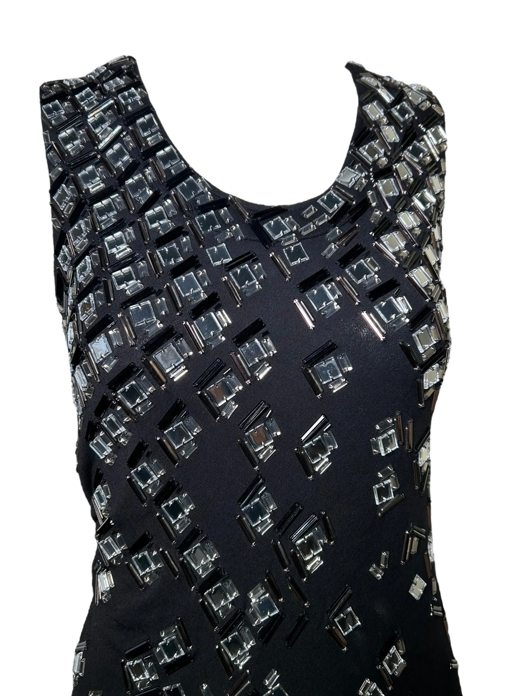 Lanvin Black Sleeveless Knit Gown w/Mirror Appliqués