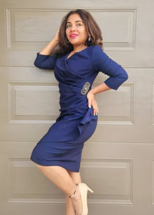 Lara - Joseph Ribkoff Navy Blue Lux Twill Wrap Dress