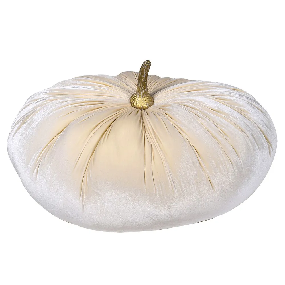 Large Decorative Velvet Pumpkin in Ivory