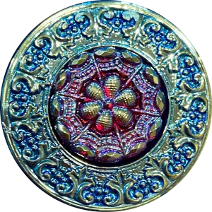 Large Turquoise/Red Iridescent Layers Czech Glass Button 1-3/8"  ##CB553
