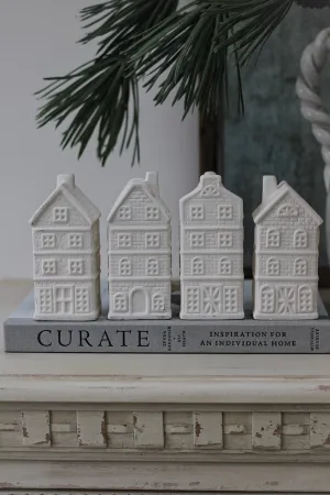 Large White Ceramic Winter Town Houses | Set of 4