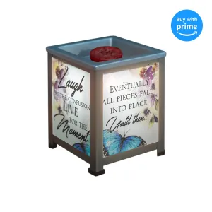 Laugh Live Moment Silver Tone Metal Electrical Wax Tart and Oil Glass Lantern Warmer