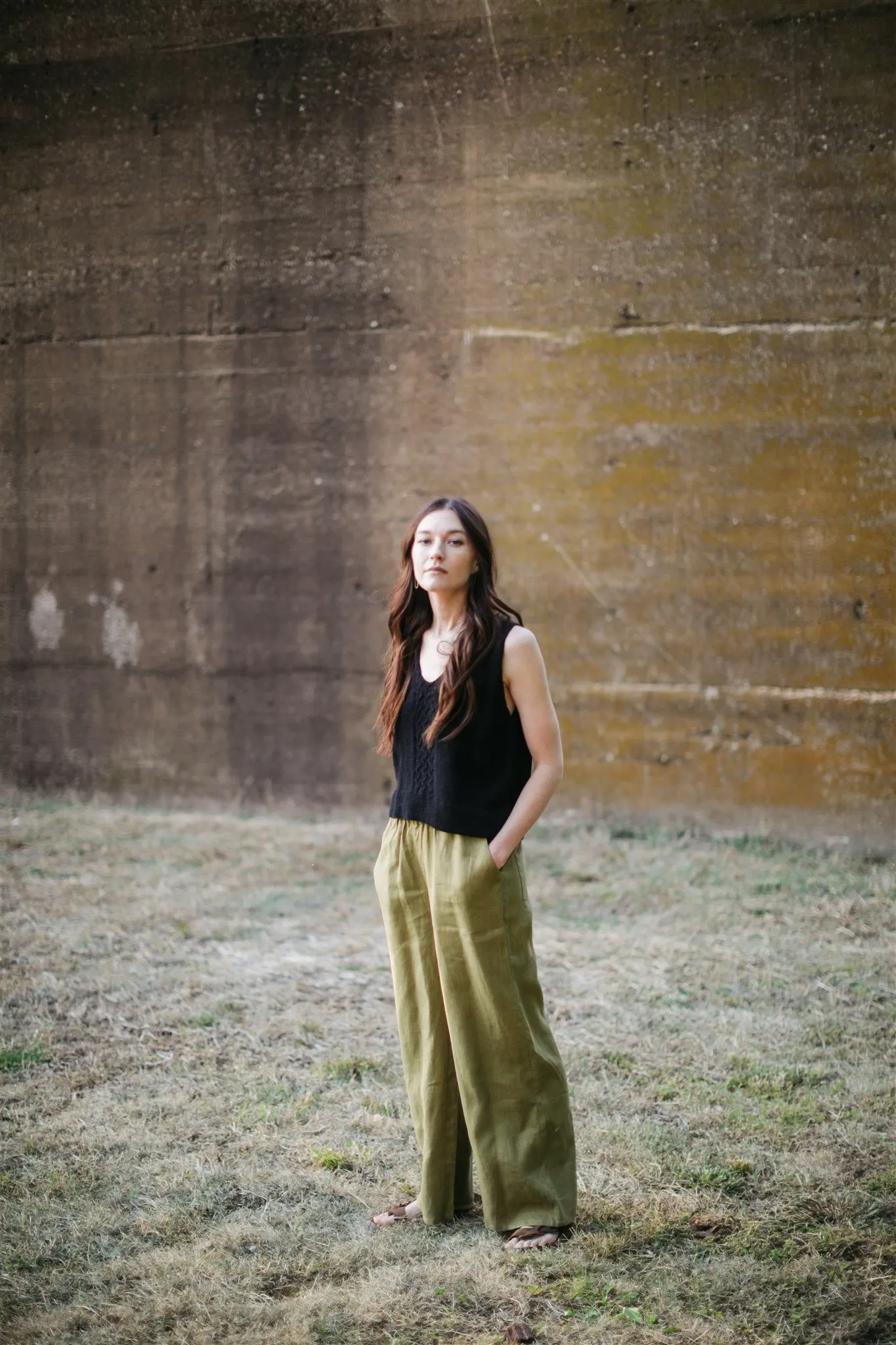 Laura Hand Knit Cotton Tank in Black - XL