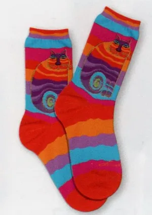 Laurel Burch Wavy Stripe Rainbow Cat Sock