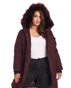 LAURENTIAN | Vegan Down Recycled Long Parka Winter With Faux Fur Hood | Grape