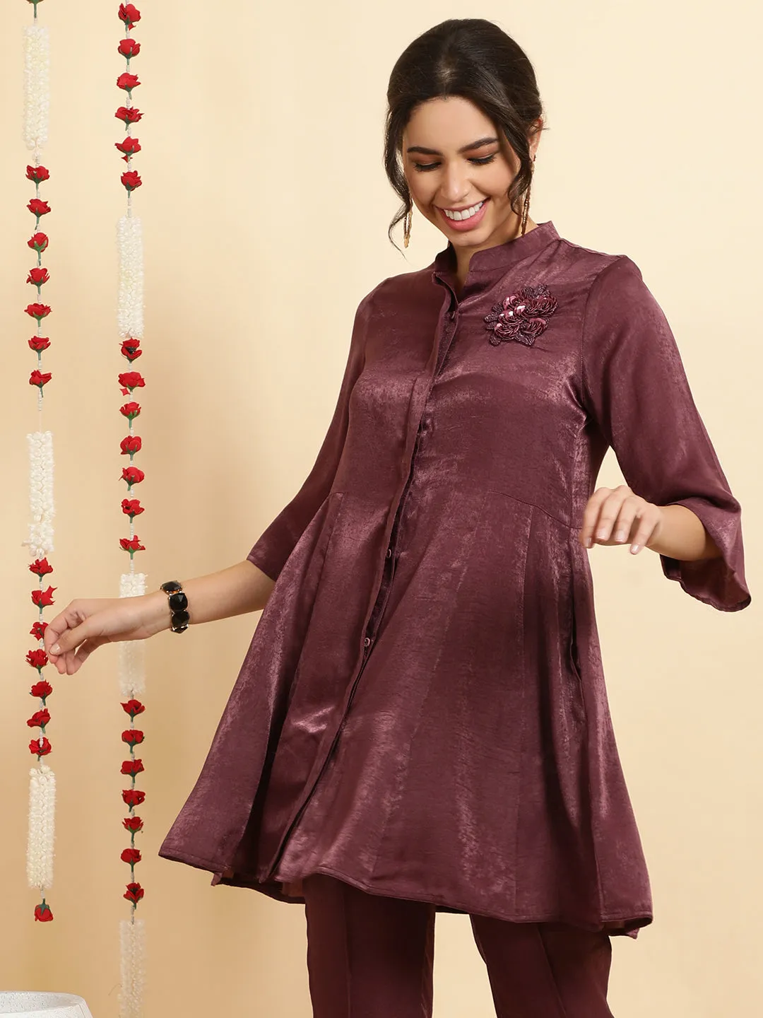 Lavender Zardozi Embroidered Velvet Co-ord Set