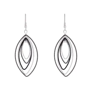 Layered Black Silver Textured Earrings