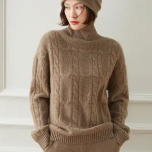 Lazy Style Thickened High Collar Retro Twist Loose Cashmere Sweater for women