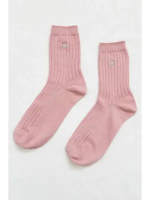 Le Bon Shoppe - Embroidered Her Socks (Pink Soda/Silver Seashell)