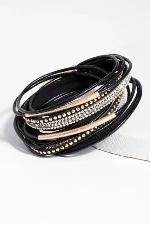 Leather Crystal Double Wrap Bracelet
