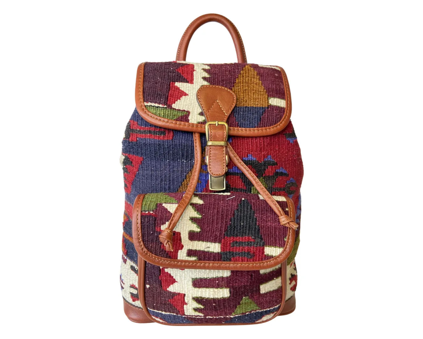 Leather Kilim Backpack Bag - Hobo Vintage Backpack